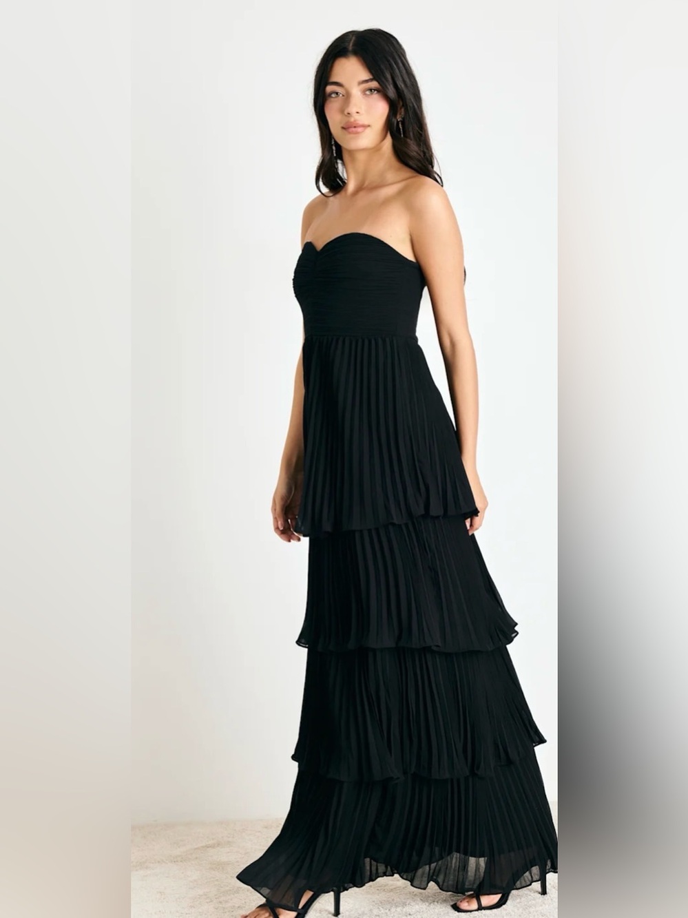 Lulus Seriously Sensational Black Strapless Tiered Maxi NWT S